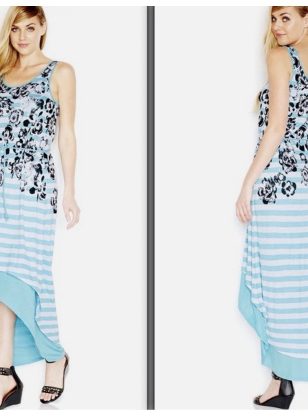 Kenzie hi-low blue floral maxi dress size s